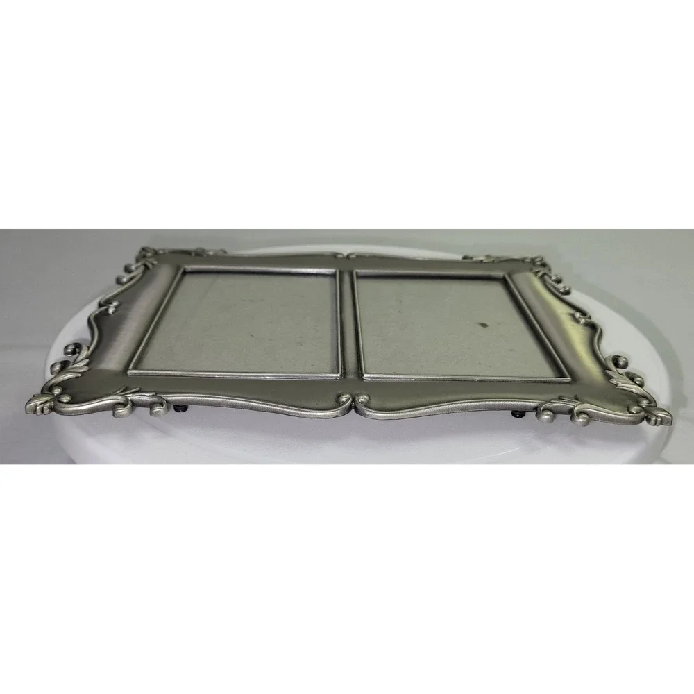 Double Picture Frame Silver Ornate Pewter Style Scroll Side by Side 3x5 Photos